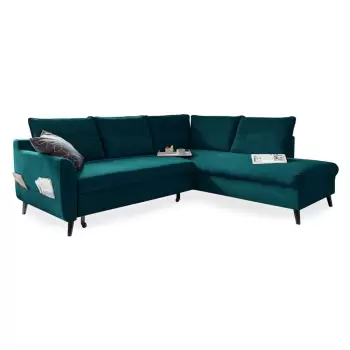 Coltar extensibil din catifea cu sezlong pe partea dreapta Miuform Stylish Stan L, turcoaz imagine