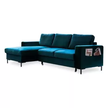 Coltar extensibil din catifea cu sezlong pe partea stanga Miuform Lofty Lilly, albastru petrol imagine