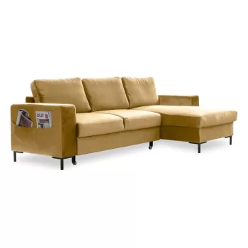 Coltar extensibil din catifea cu sezlong pe partea stanga Miuform Lofty Lilly, galben mustar imagine