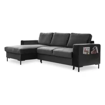 Coltar extensibil din catifea cu sezlong pe partea stanga Miuform Lofty Lilly, gri inchis imagine