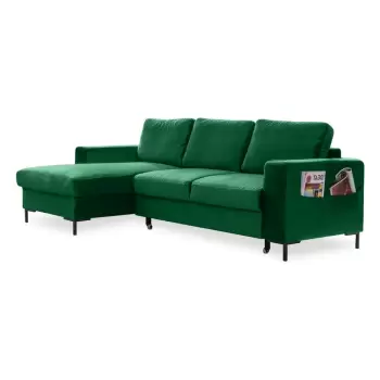 Coltar extensibil din catifea cu sezlong pe partea stanga Miuform Lofty Lilly, verde imagine