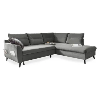 Coltar extensibil din catifea cu sezlong pe partea stanga Miuform Stylish Stan L, gri deschis imagine