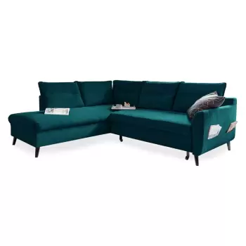 Coltar extensibil din catifea cu sezlong pe partea stanga Miuform Stylish Stan L, turcoaz imagine