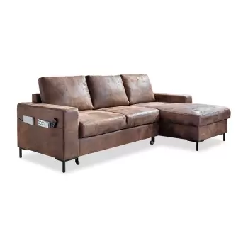 Coltar extensibil din imitatie de piele cu sezlong pe partea dreapta Miuform Lofty Lilly Vintage, maro imagine