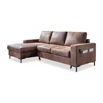 Coltar extensibil din imitatie de piele cu sezlong pe partea stanga Miuform Lofty Lilly Vintage, maro imagine