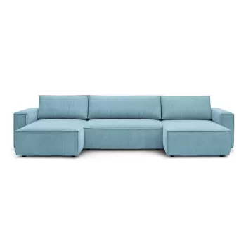 Coltar extensibil din reiat Bobochic Paris Nihad Panoramique, albastru deschis, forma 