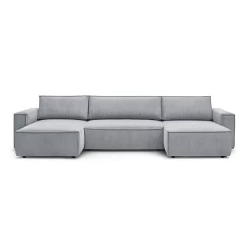 Coltar extensibil din reiat Bobochic Paris Nihad Panoramique, gri deschis, forma 