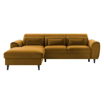 Coltar galben extensibil/cu spatiu de depozitare cu tapiterie din catifea (cu colt pe partea dreapta/cu sezlong) Foble - ELTAP imagine