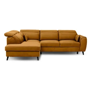 Coltar galben extensibil/cu spatiu de depozitare cu tapiterie din catifea (cu colt pe partea dreapta/in forma de 