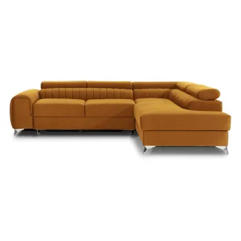 Coltar galben extensibil/cu spatiu de depozitare cu tapiterie din catifea (cu colt pe partea stanga/in forma de 