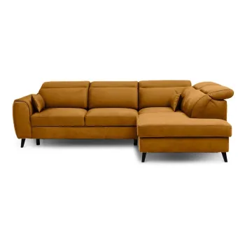 Coltar galben extensibil/cu spatiu de depozitare cu tapiterie din catifea (cu colt pe partea stanga/in forma de 