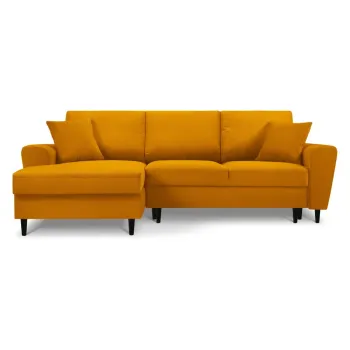 Coltar galben mustar extensibil, cu spatiu de depozitare cu tapiterie din catifea reiata (cu colt pe partea dreapta, cu sezlong) Kyoto - Cosmopolitan Design imagine