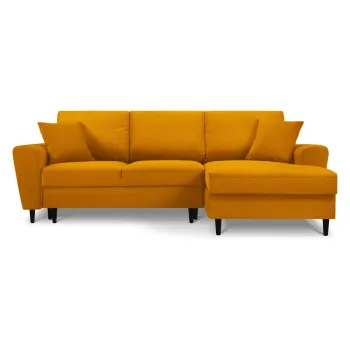 Coltar galben mustar extensibil, cu spatiu de depozitare cu tapiterie din catifea reiata (cu colt pe partea stanga, cu sezlong) Kyoto - Cosmopolitan Design imagine