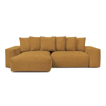 Coltar galben mustar extensibil/cu spatiu de depozitare cu tapiterie din catifea reiata Voltaire - Bobochic Paris imagine