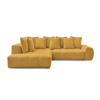 Coltar galben mustar extensibil/cu spatiu de depozitare cu tapiterie din chenille (cu colt pe partea dreapta/in forma de 