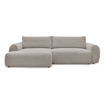 Coltar gri deschis/bej extensibil cu tapiterie din catifea reiata (cu colt pe partea dreapta) Lucien - Bobochic Paris imagine