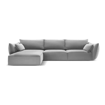 Coltar gri deschis cu tapiterie din catifea (cu colt pe partea dreapta, cu sezlong) Vanda - Mazzini Sofas imagine