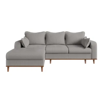 Coltar gri deschis cu tapiterie din catifea reiata (cu colt pe partea dreapta) Beata - Ropez imagine