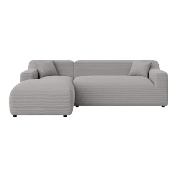 Coltar gri deschis cu tapiterie din catifea reiata (cu colt pe partea dreapta/cu sezlong) Martin - Ropez imagine