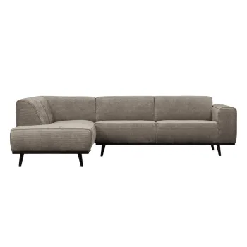 Coltar gri deschis cu tapiterie din catifea reiata (cu colt pe partea dreapta/in forma de 
