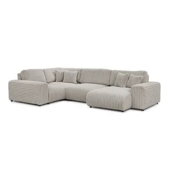 Coltar gri deschis cu tapiterie din catifea reiata (cu colt pe partea dreapta/in forma de 