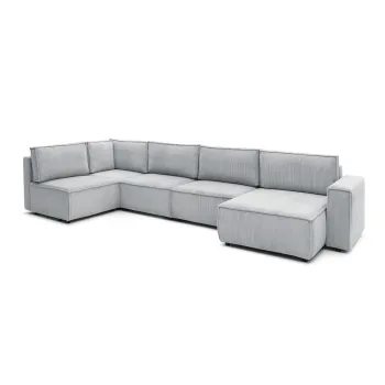 Coltar gri deschis cu tapiterie din catifea reiata (cu colt pe partea dreapta/in forma de 