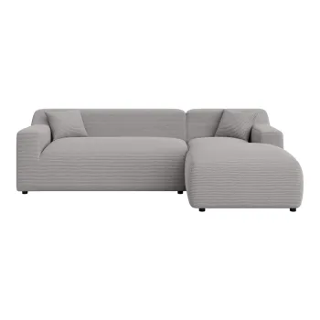 Coltar gri deschis cu tapiterie din catifea reiata (cu colt pe partea stanga/cu sezlong) Martin - Ropez imagine