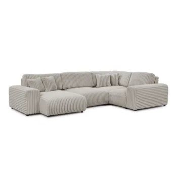 Coltar gri deschis cu tapiterie din catifea reiata (cu colt pe partea stanga/in forma de 