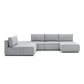 Coltar gri deschis cu tapiterie din catifea reiata (cu colt variabil) Nihad modular - Bobochic Paris imagine