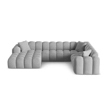 Coltar gri deschis cu tapiterie din chenille (cu colt pe partea stanga/in forma de 