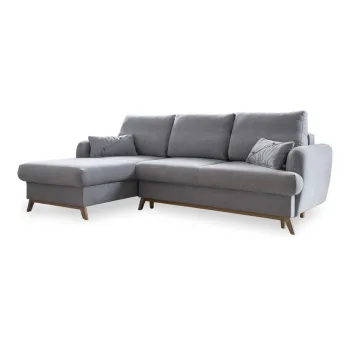 Coltar gri deschis extensibil/cu spatiu de depozitare (cu colt pe partea dreapta/cu sezlong) Scandic Lagom - Miuform imagine