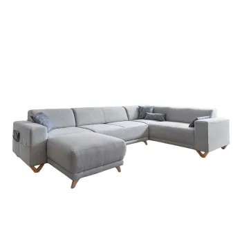 Coltar gri deschis extensibil/cu spatiu de depozitare (cu colt pe partea stanga/in forma de 