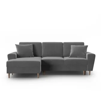 Coltar gri deschis extensibil, cu spatiu de depozitare cu tapiterie din catifea (cu colt pe partea dreapta, cu sezlong) Kyoto - Cosmopolitan Design imagine