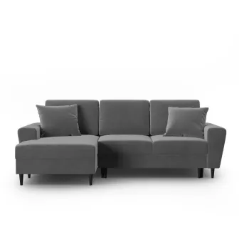 Coltar gri deschis extensibil, cu spatiu de depozitare cu tapiterie din catifea (cu colt pe partea dreapta, cu sezlong) Kyoto - Cosmopolitan Design imagine