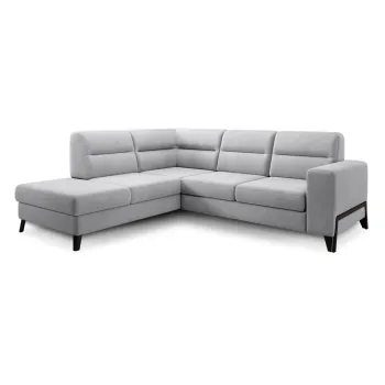 Coltar gri deschis extensibil/cu spatiu de depozitare cu tapiterie din catifea (cu colt pe partea dreapta/in forma de 