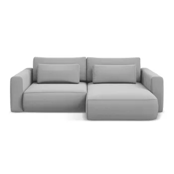 Coltar gri deschis extensibil/cu spatiu de depozitare cu tapiterie din catifea (cu colt pe partea stanga/cu sezlong) Kapua - Makamii imagine