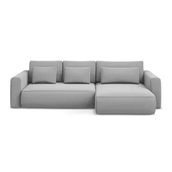 Coltar gri deschis extensibil/cu spatiu de depozitare cu tapiterie din catifea (cu colt pe partea stanga/cu sezlong) Kapua - Makamii imagine