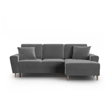 Coltar gri deschis extensibil, cu spatiu de depozitare cu tapiterie din catifea (cu colt pe partea stanga, cu sezlong) Kyoto - Cosmopolitan Design imagine