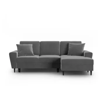 Coltar gri deschis extensibil, cu spatiu de depozitare cu tapiterie din catifea (cu colt pe partea stanga, cu sezlong) Kyoto - Cosmopolitan Design imagine