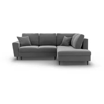 Coltar gri deschis extensibil, cu spatiu de depozitare cu tapiterie din catifea (cu colt pe partea stanga-in forma de 