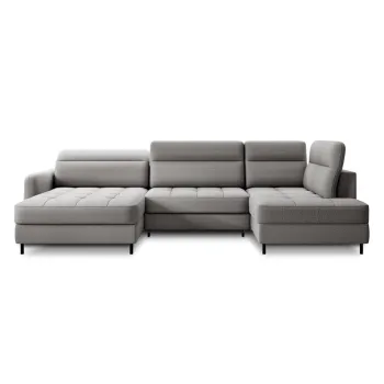 Coltar gri deschis extensibil/cu spatiu de depozitare cu tapiterie din catifea (cu colt pe partea stanga/in forma de 