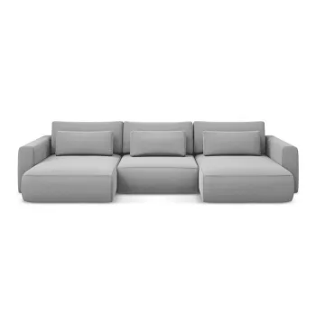 Coltar gri deschis extensibil/cu spatiu de depozitare cu tapiterie din catifea (in forma de 