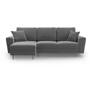 Coltar gri deschis extensibil, cu spatiu de depozitare cu tapiterie din catifea Kyoto - Cosmopolitan Design imagine