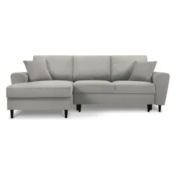 Coltar gri deschis extensibil, cu spatiu de depozitare cu tapiterie din catifea reiata (cu colt pe partea dreapta, cu sezlong) Kyoto - Cosmopolitan Design imagine