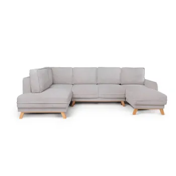 Coltar gri deschis extensibil/cu spatiu de depozitare cu tapiterie din catifea reiata (cu colt pe partea dreapta/in forma de 
