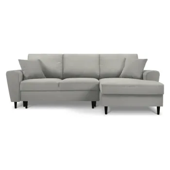 Coltar gri deschis extensibil, cu spatiu de depozitare cu tapiterie din catifea reiata (cu colt pe partea stanga, cu sezlong) Kyoto - Cosmopolitan Design imagine