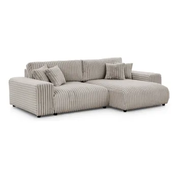 Coltar gri deschis extensibil, cu spatiu de depozitare, cu tapiterie din catifea reiata (cu colt pe partea stanga) Justin - Ropez imagine