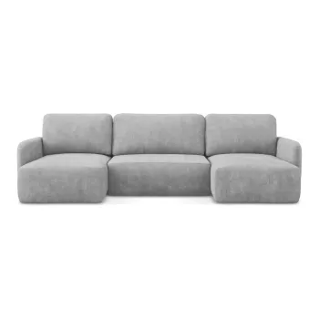 Coltar gri deschis extensibil/cu spatiu de depozitare cu tapiterie din chenille (in forma de 