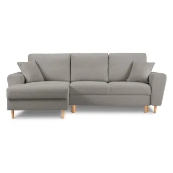 Coltar gri deschis extensibil, cu spatiu de depozitare cu tapiterie din tesatura boucle (cu colt pe partea dreapta, cu sezlong) Kyoto - Cosmopolitan Design imagine