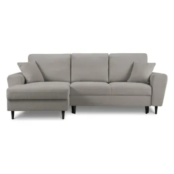 Coltar gri deschis extensibil, cu spatiu de depozitare cu tapiterie din tesatura boucle (cu colt pe partea dreapta, cu sezlong) Kyoto - Cosmopolitan Design imagine